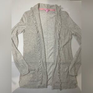Lilly Pulitzer Bridget Fringe Cardigan Gray Wool Cashmere Blend Sz M Open Front
